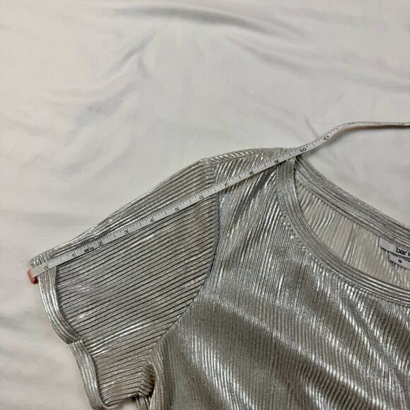 Bar III Metallic Ribbed Textured Top Silver Women’s Medium Scoop Neck Shimmer - Picture 13 of 16